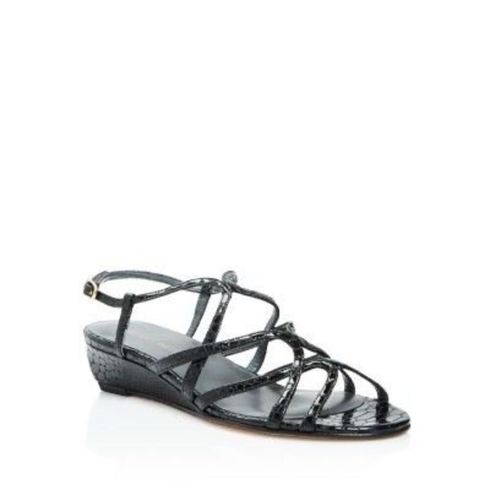 Stuart Weitzman Turningdown Snake Embossed Strappy Demi Wedge Sandals